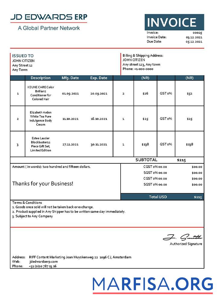 Downloadable USA JD invoice template